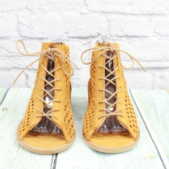 Musse & Cloud Aiden Orange Leather Back Zip Perforated Peep Toe Sandals Size 9 - Picture 5 of 9
